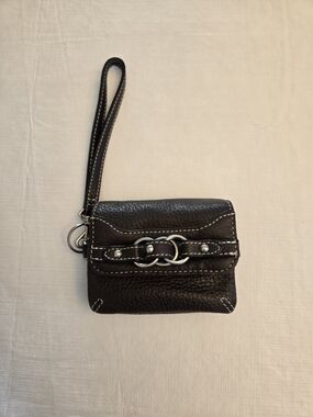 Wilsons Leather Brown Leather Wristlet Wallet with Silver Hardware